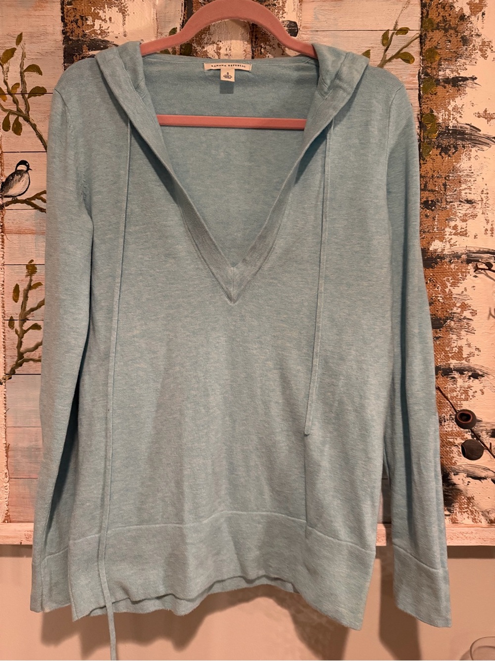 Banana Republic Light Blue V-Neck Hooded Pullover